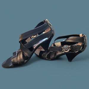 MICHAEL KORS Black Patent Leather Strappy, Cone Heel Women's Sandals Size 8.5
